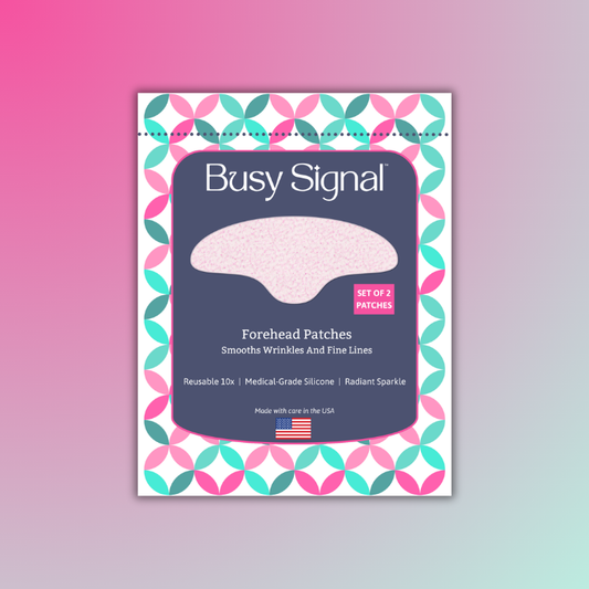 Packaging of Busy Signal Forehead patches on a gradient background